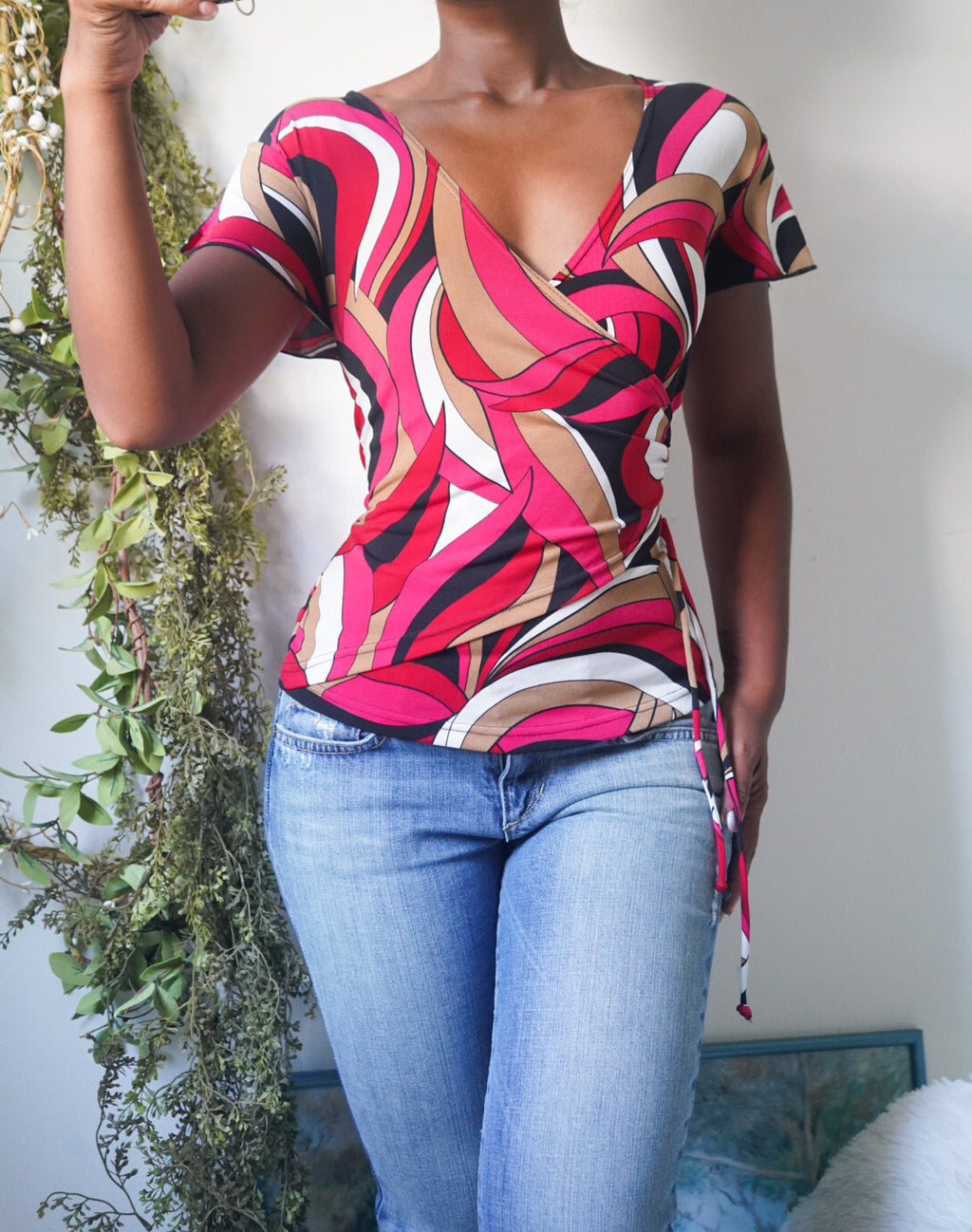 Y2K Psychedelic Crossover Neckline Top