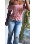Rare Y2K Pink Silk Ruffle Beaded Top