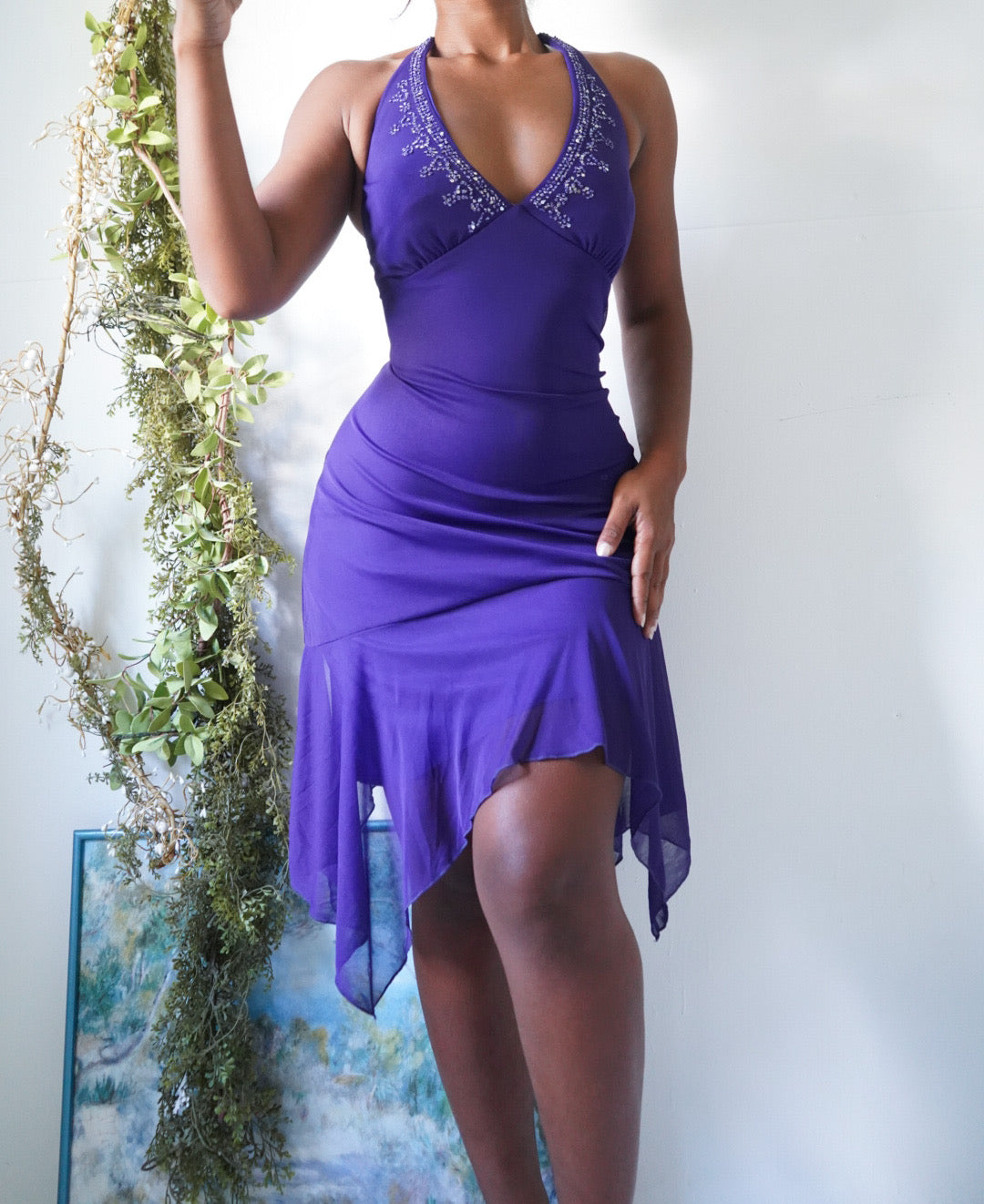 Y2K Purple Halter Fairy Hem Dress