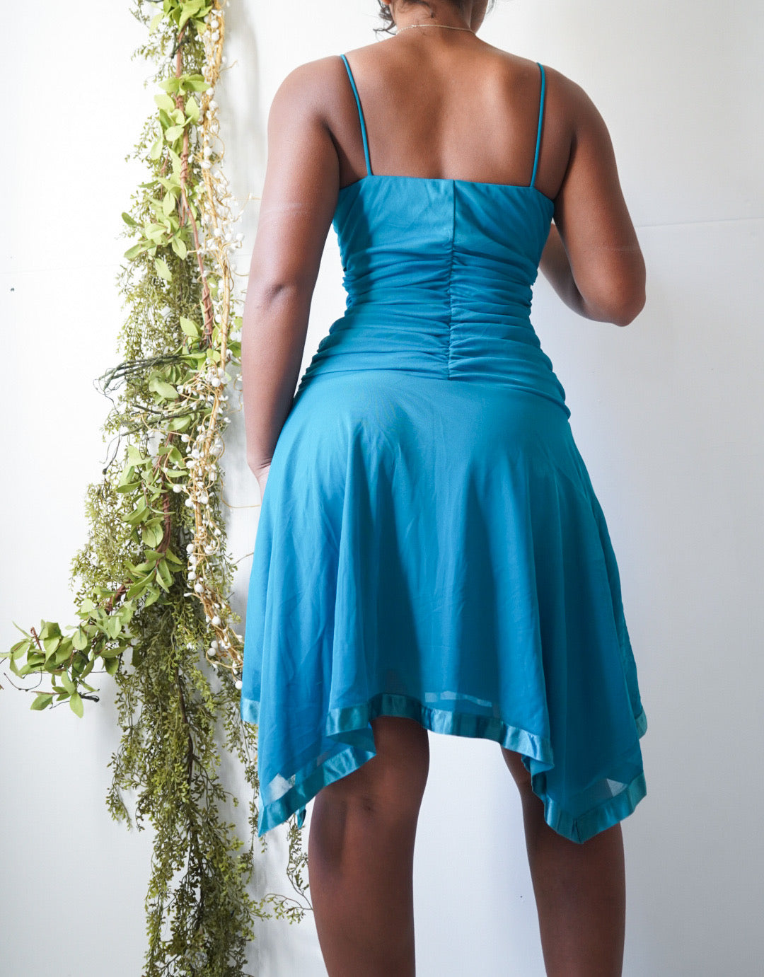 Y2K Teal Ruched Fairy Mini Dress