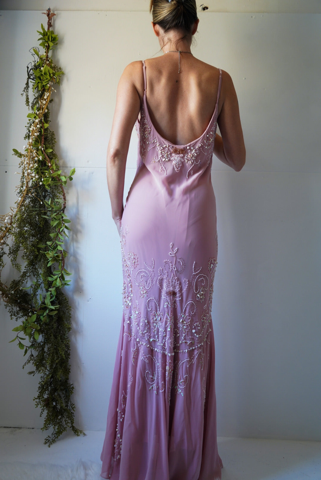 Y2k Beaded Mauve Pearl Gown