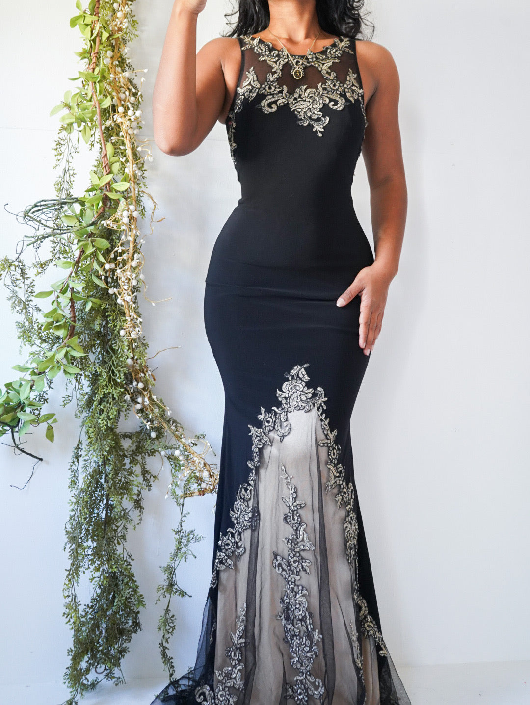 Y2K Black Lace Detail Illusion Gown
