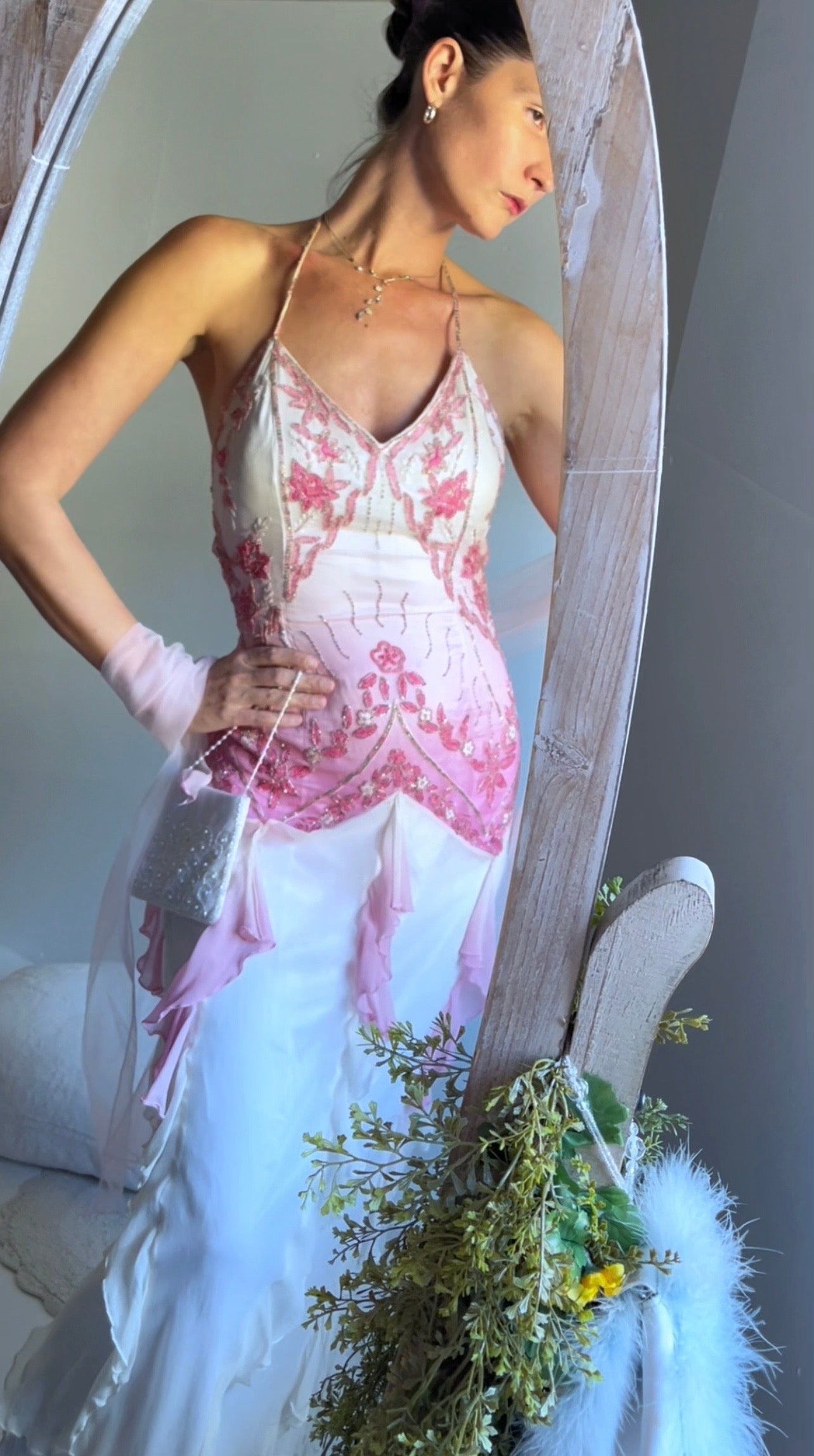 Y2k Silk Pink and White Ombre Fairy Gown