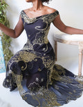 Y2K Black and Gold Silk Gown Neck Dress