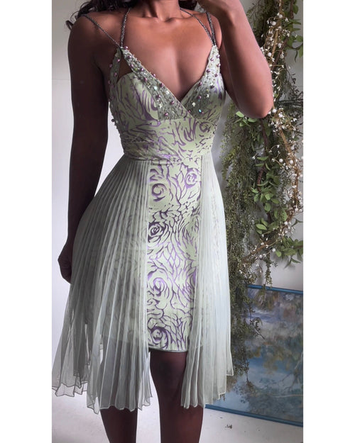 Y2K Silk Devore Mini Dress With Layered Pleat Skirt