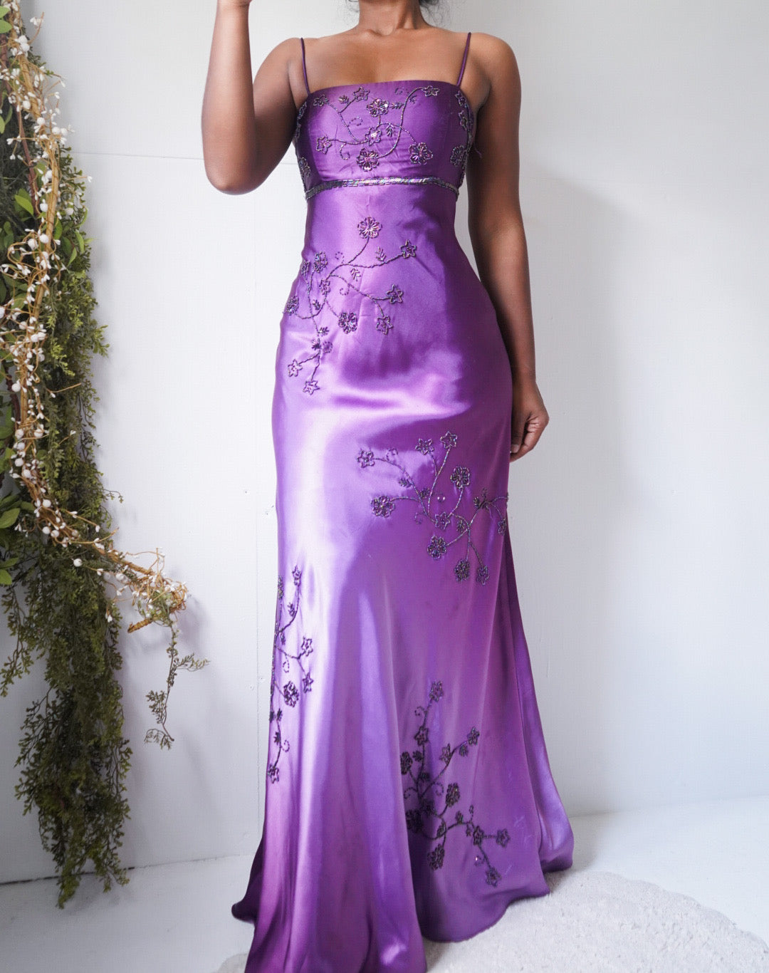 Rare Vintage Y2K Ombre Purple Beaded Satin Gown