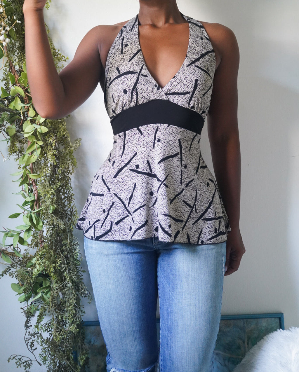 Y2K Halter Tie Back Babydoll Top