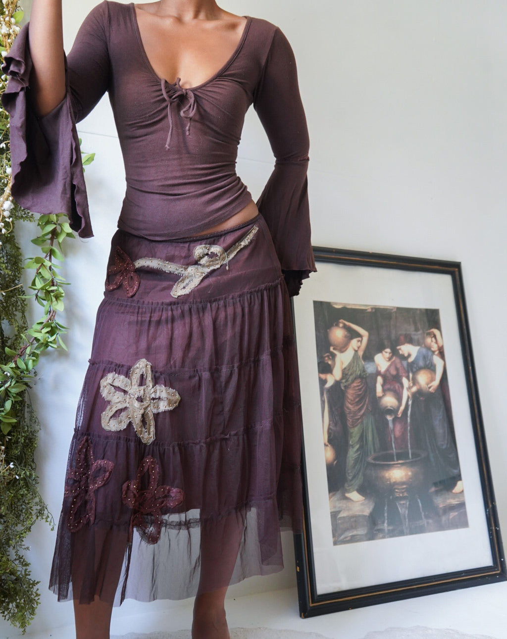 Brown Boho Tulle Tiered Skirt