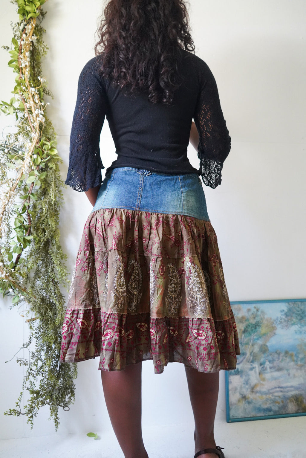 Y2K Boho Paisley Denim Waistband Skirt