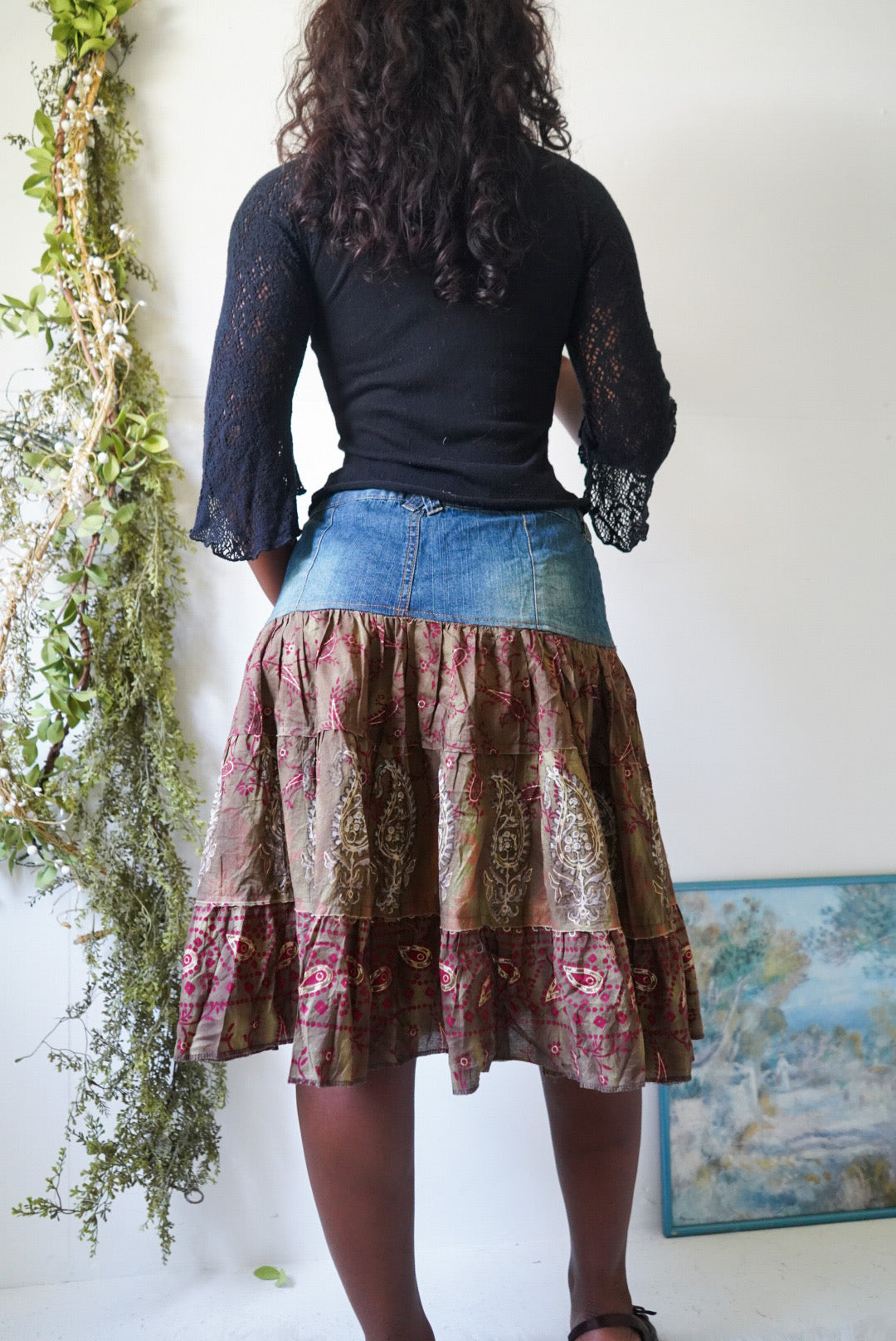 Y2K Boho Paisley Denim Waistband Skirt