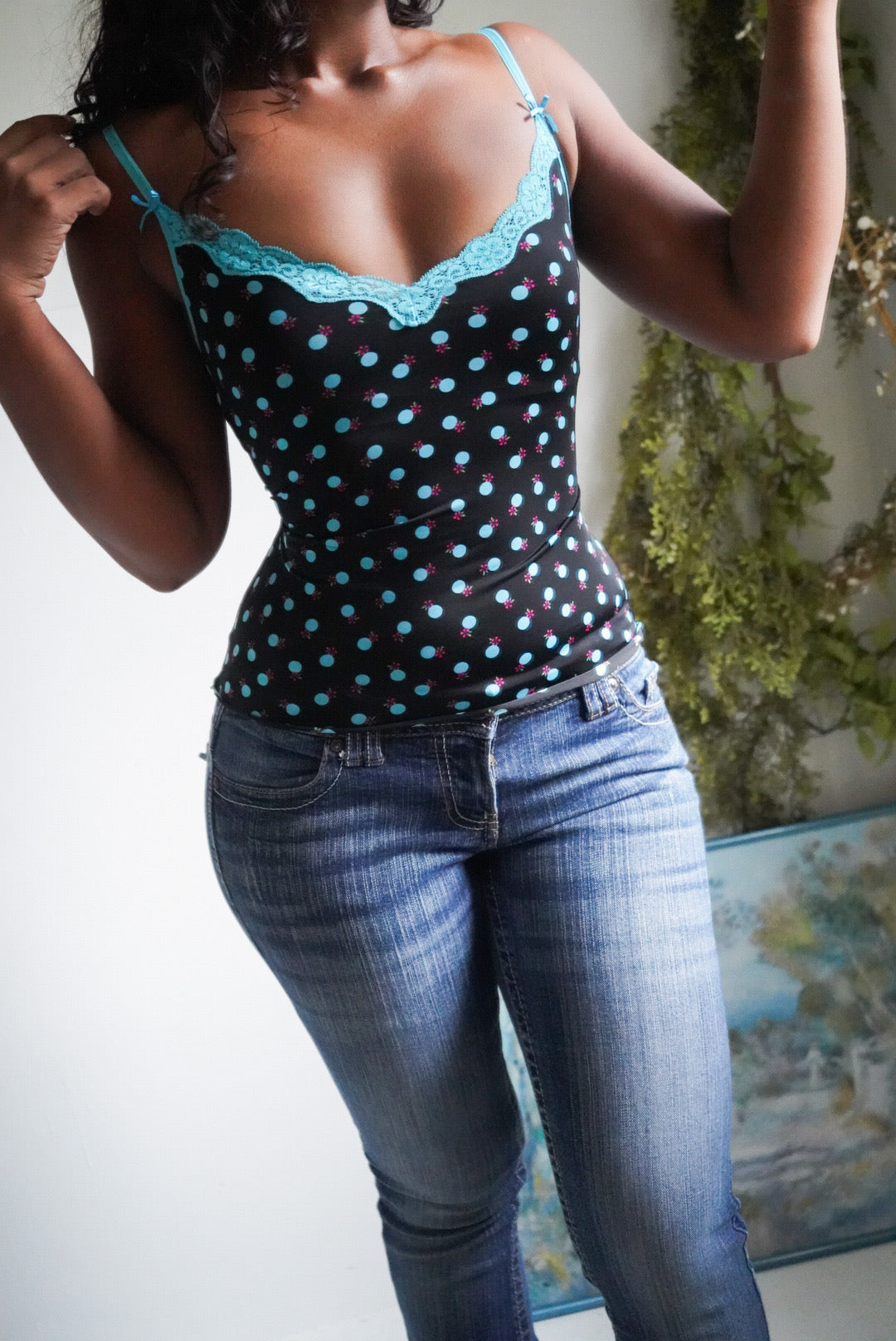 2007 Victoria’s Secret Black Cami with Turquoise Lace Trim