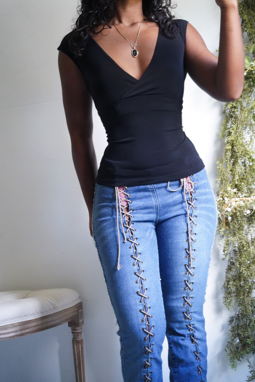 Y2K Lace Up Capri Pants
