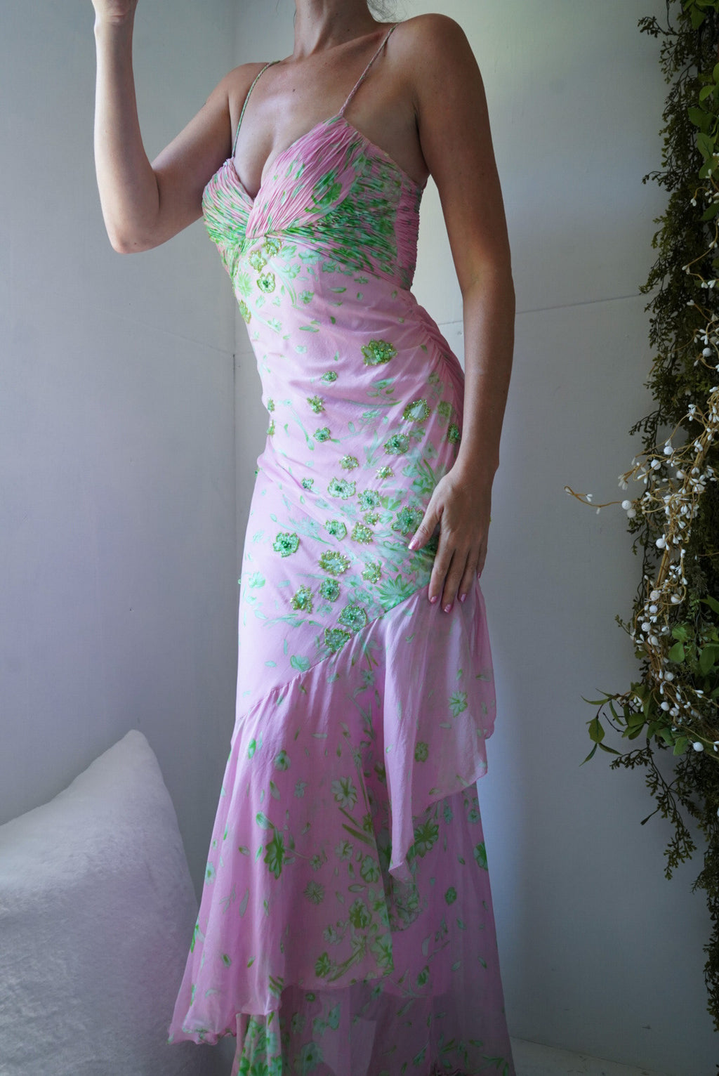 Y2k Silk Beaded Sue Wong Gown