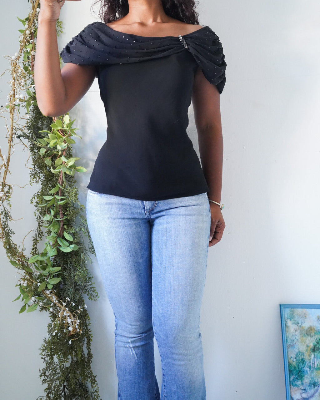 Y2K Black Off the Shoulder Top