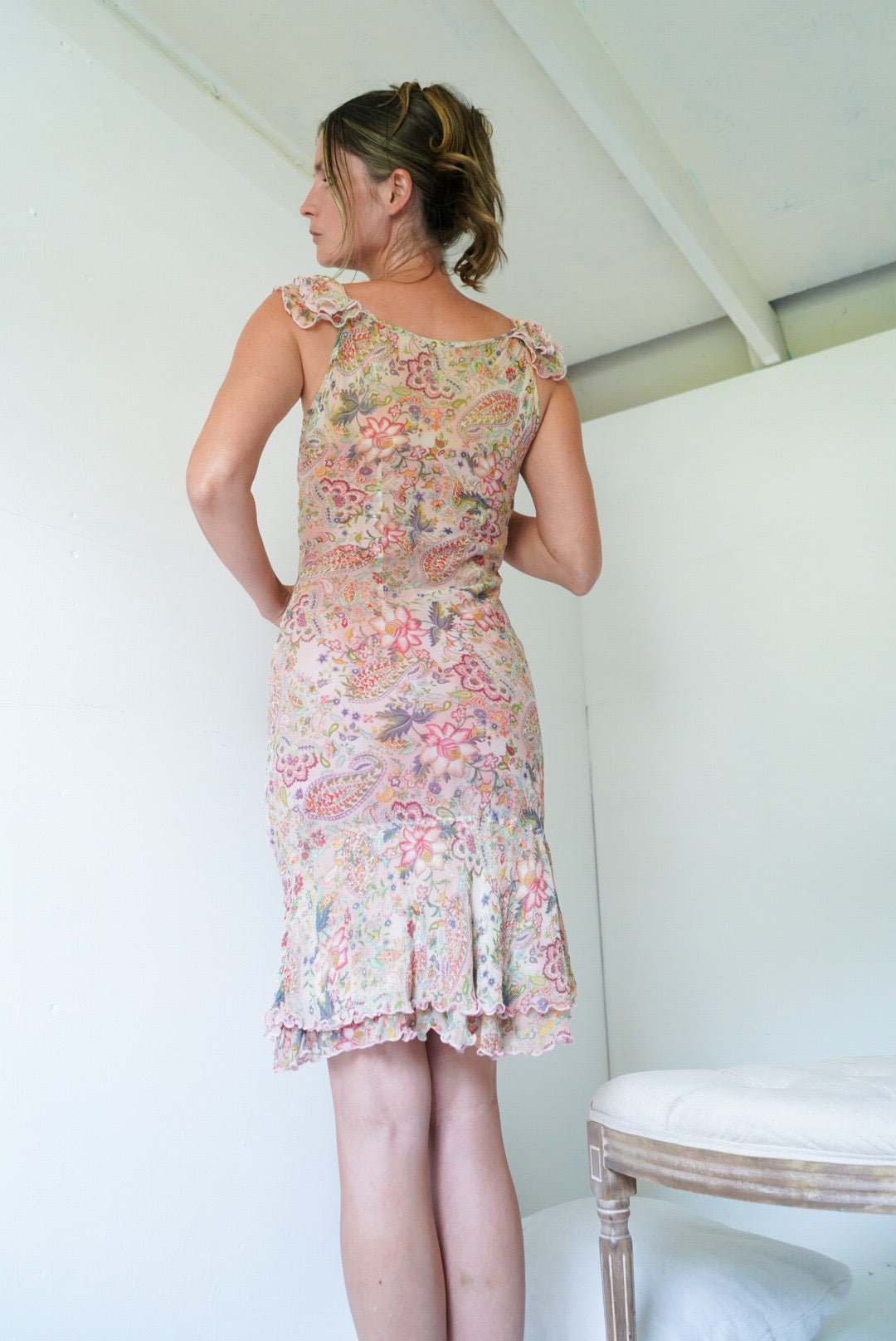 Y2k silk paisley mini dress