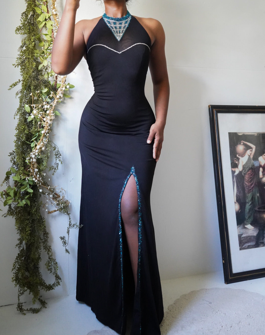 Vintage Y2K Illusion Embellished Gown