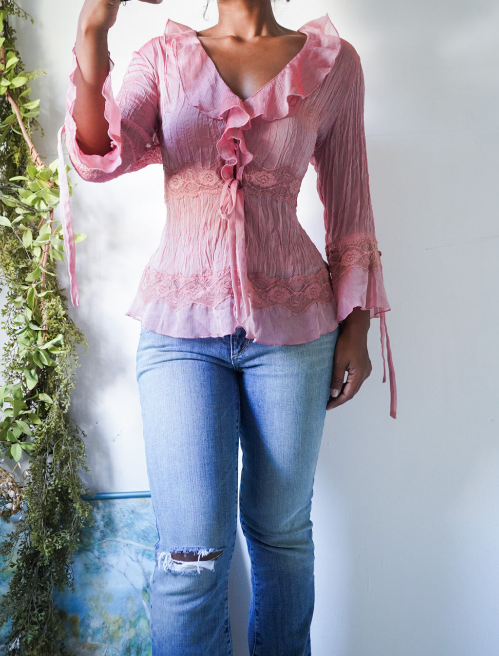 Y2K Iridescent Mauve Fairy Ruffle Top