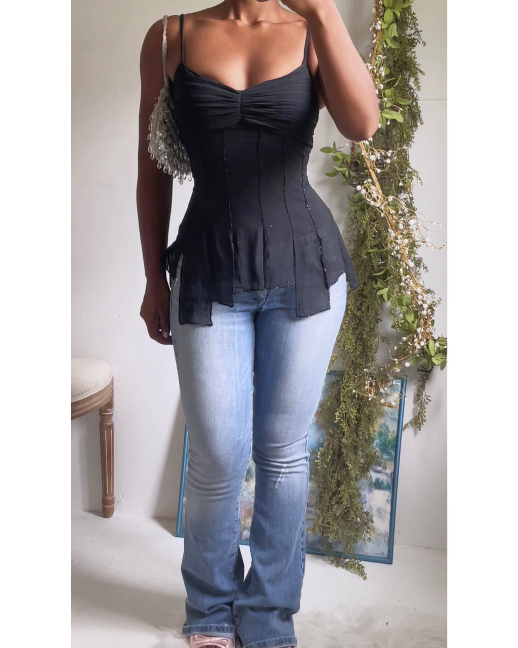 Y2K Silk Bead Trim Going Out Top