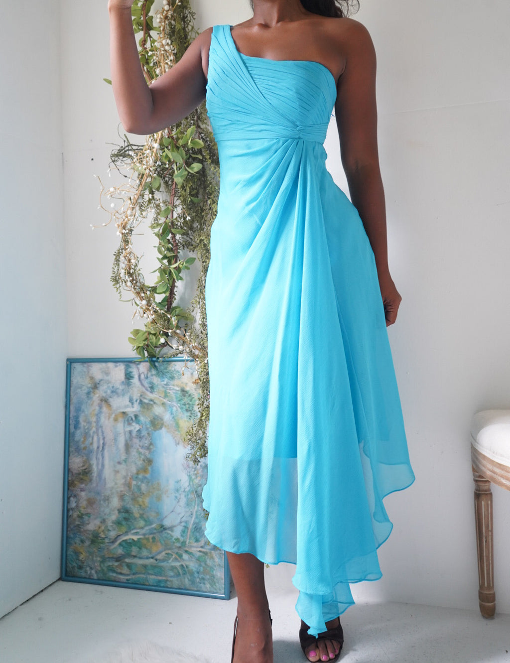 Y2K Turquoise One Shoulder Cocktail Dress