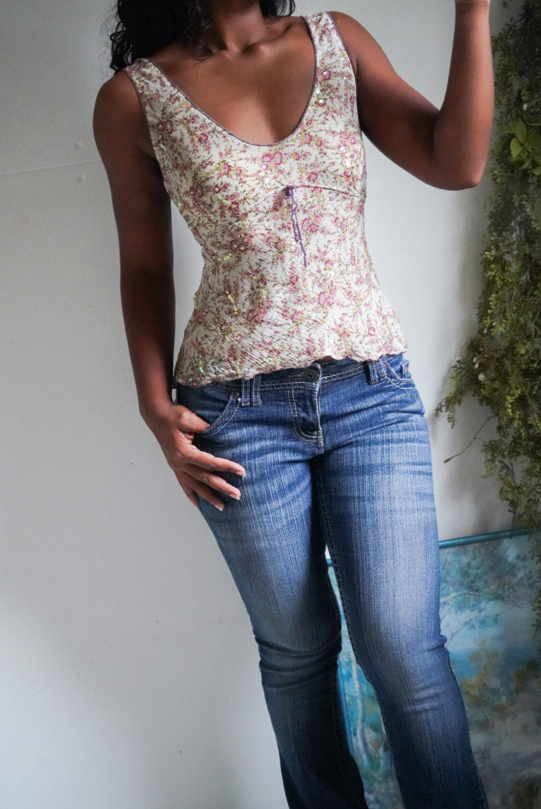 Y2K Dainty Floral Silk Top