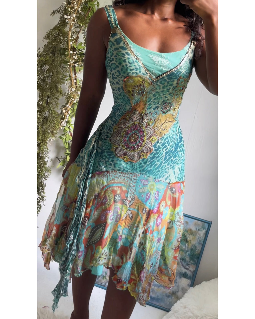 Rare Y2K Silk Animal and Paisley Rene Derhy Dress