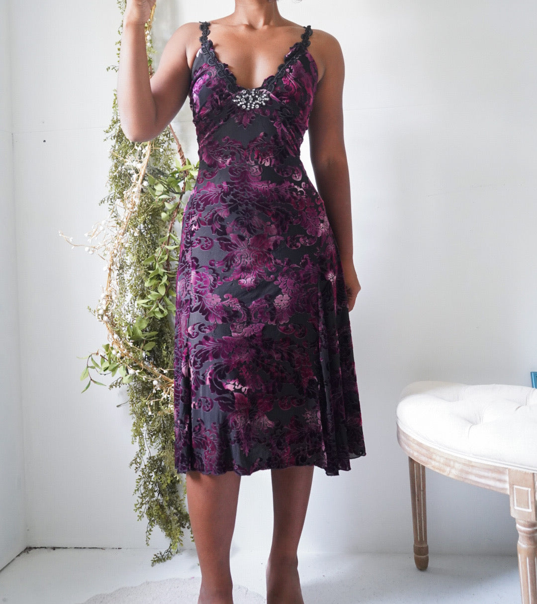 Vintage Y2K Burnout Velvet Midi Dress