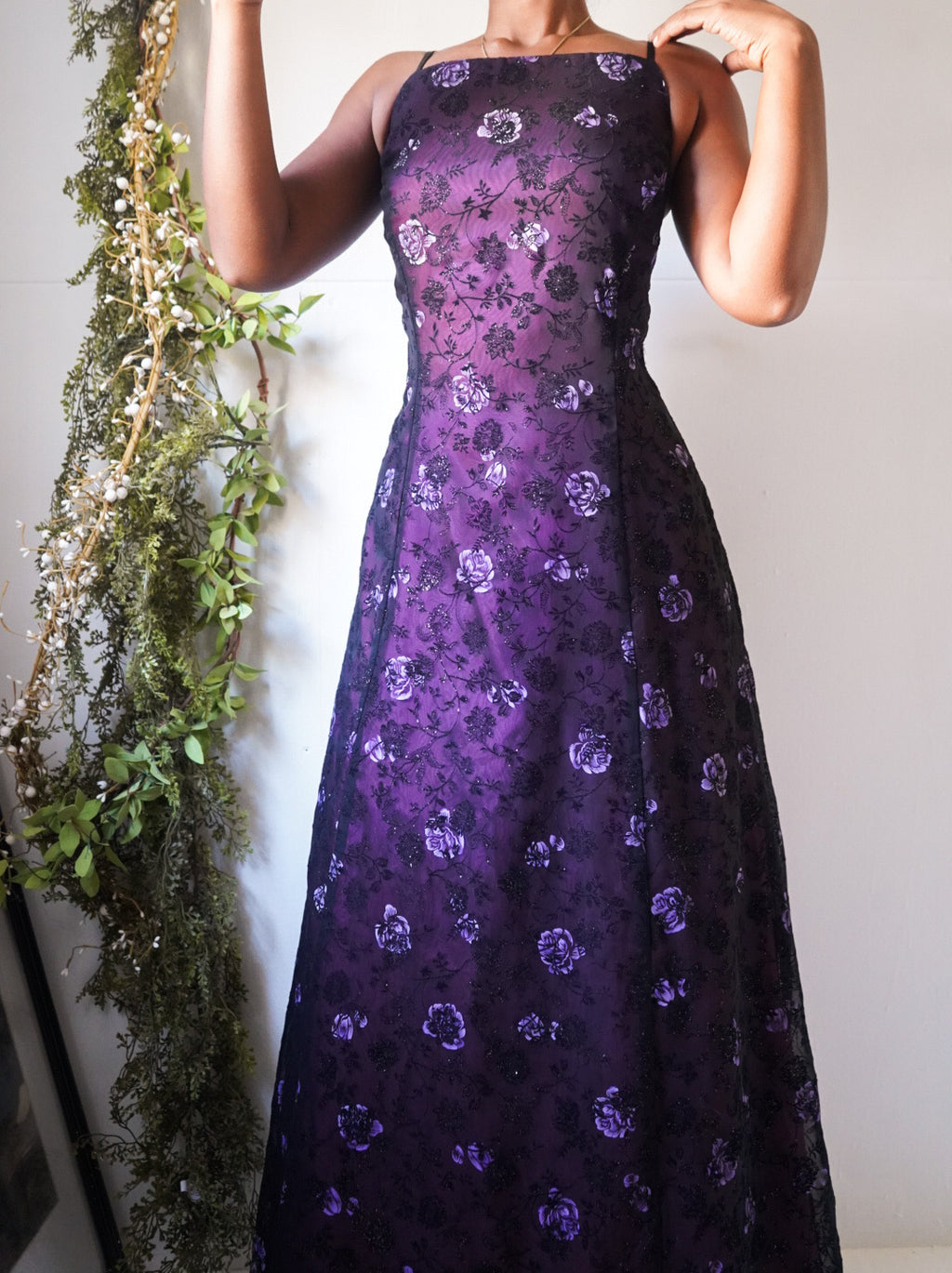Y2K Purple Floral Layered Gown