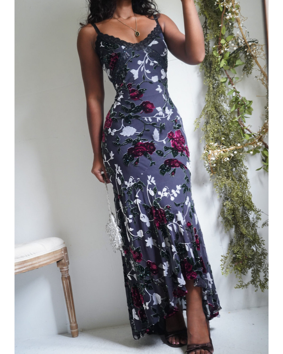Rare Y2K Burnout Silk Blend Floral Dress