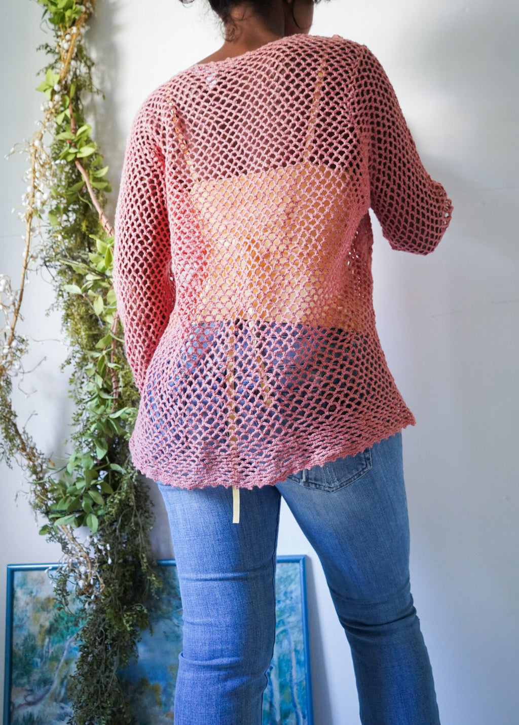 Y2K Salmon Crochet Knit Summer Cardigan