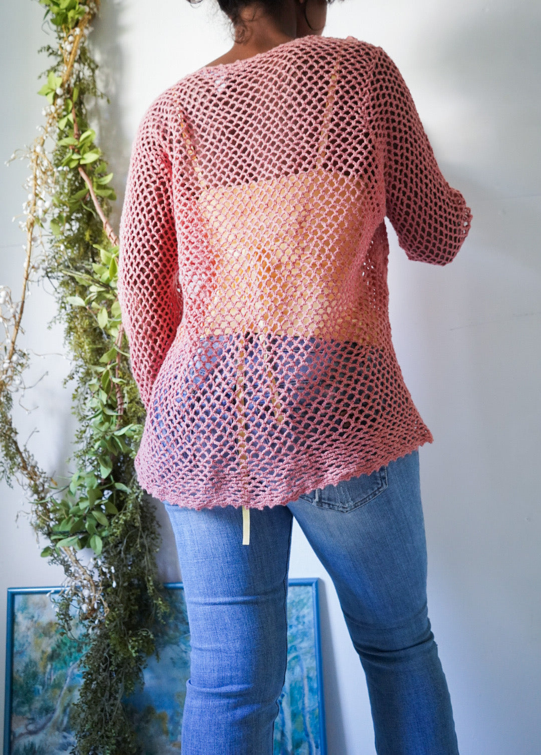 Y2K Salmon Crochet Knit Summer Cardigan