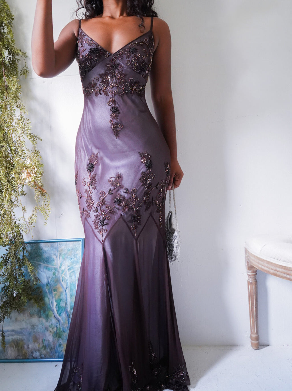 Rare Vintage Y2K Layered Beaded Silk Gown