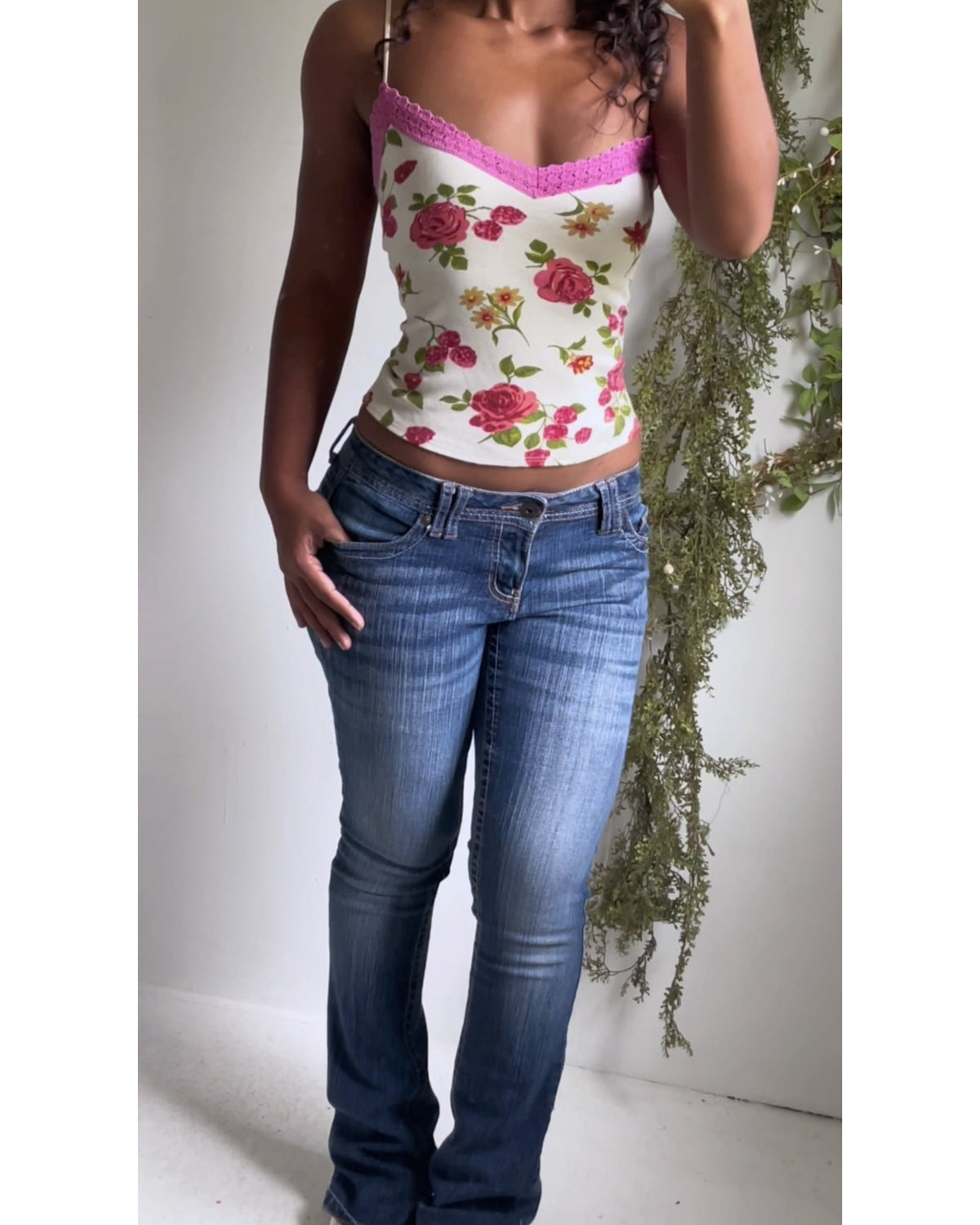 Y2K Romantic Floral Lace Trim Cami