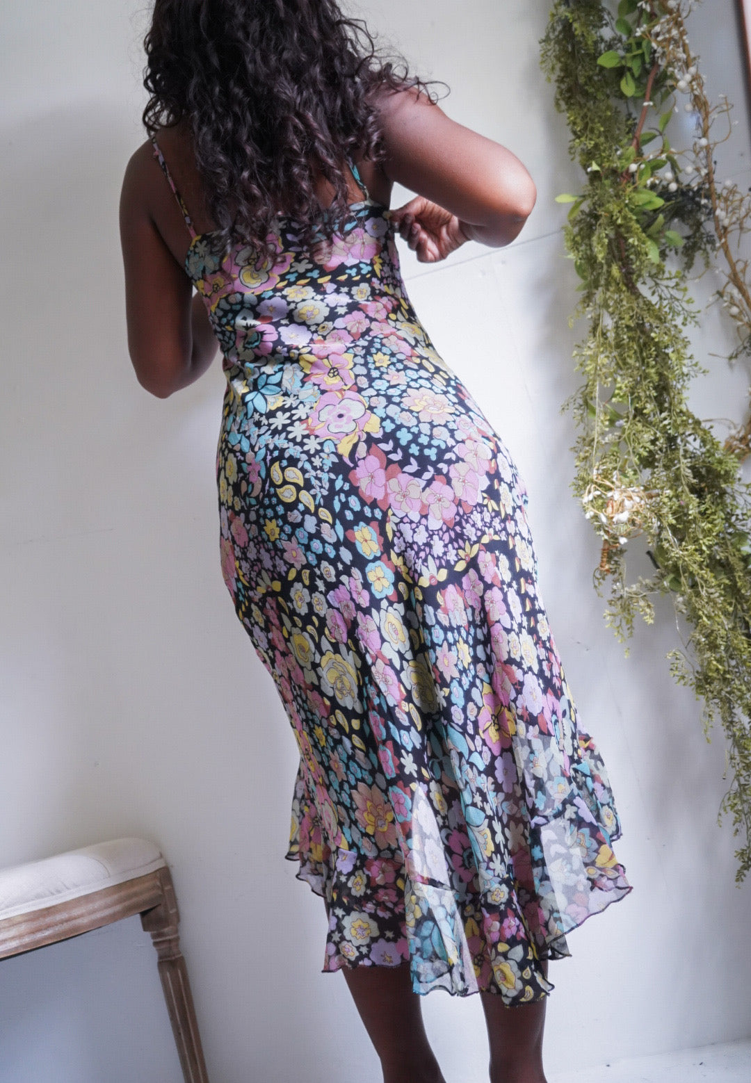 Y2K Ruffle Ditsy Floral Slip Dress
