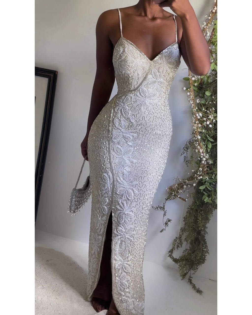 Rare Vintage 90’s Heavily Beaded Ivory Pearl Gown