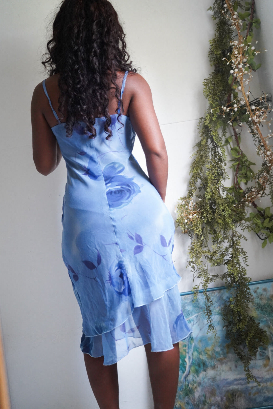 Y2K Blue Floral Slip Dress