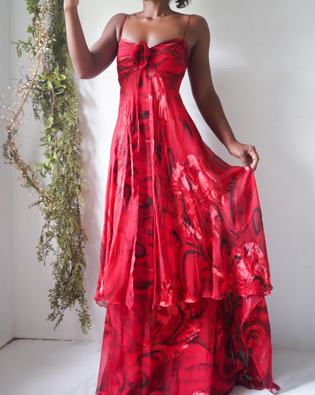 Y2K Burnout Silk Rose Gown