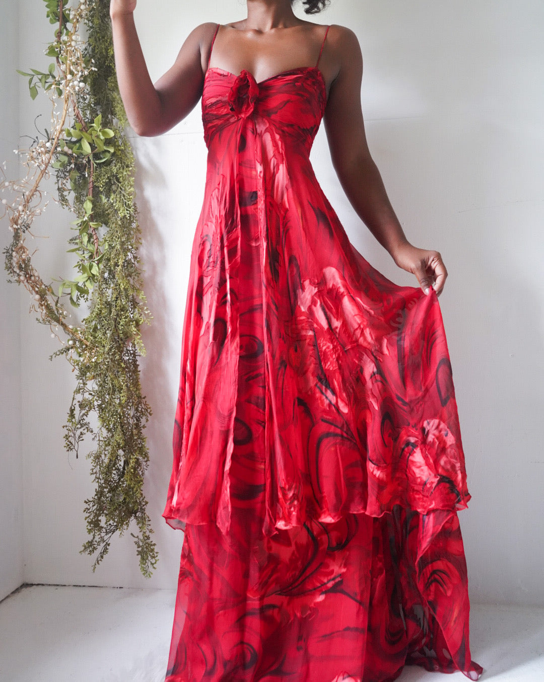 Y2K Burnout Silk Rose Gown
