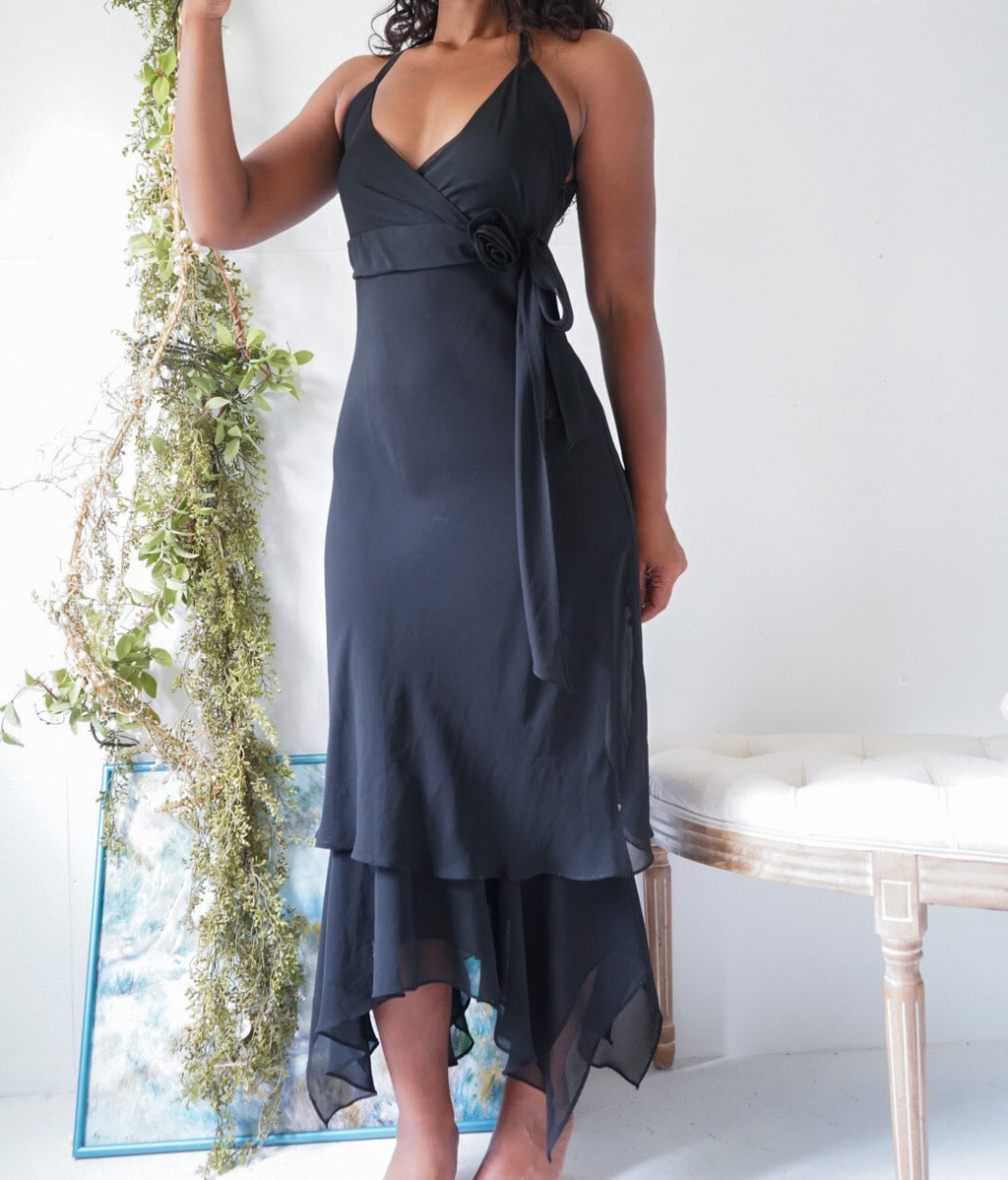 Y2K Halter Fairy Hem Black Dress