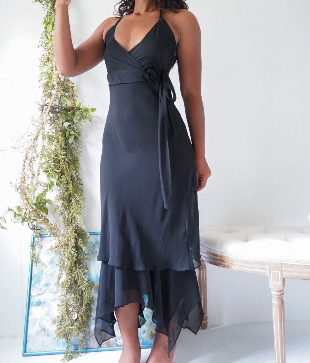 Y2K Halter Fairy Hem Black Dress