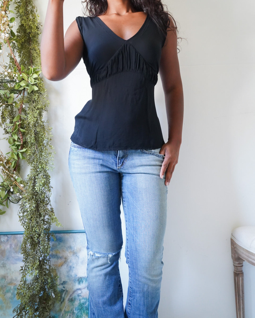 Y2K Staple Black Silk Top