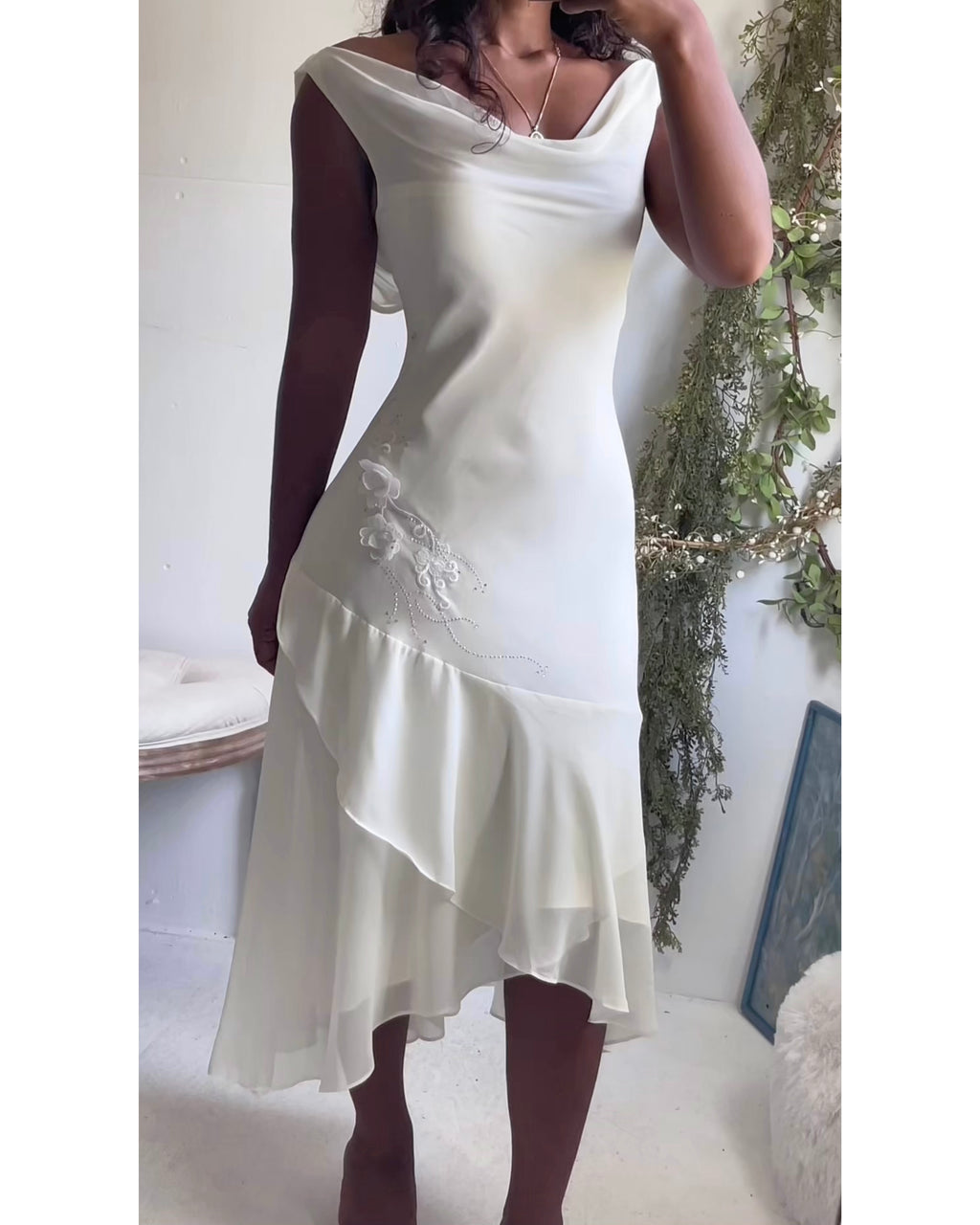 Y2K Ivory Cowl Neck Fairy Dress