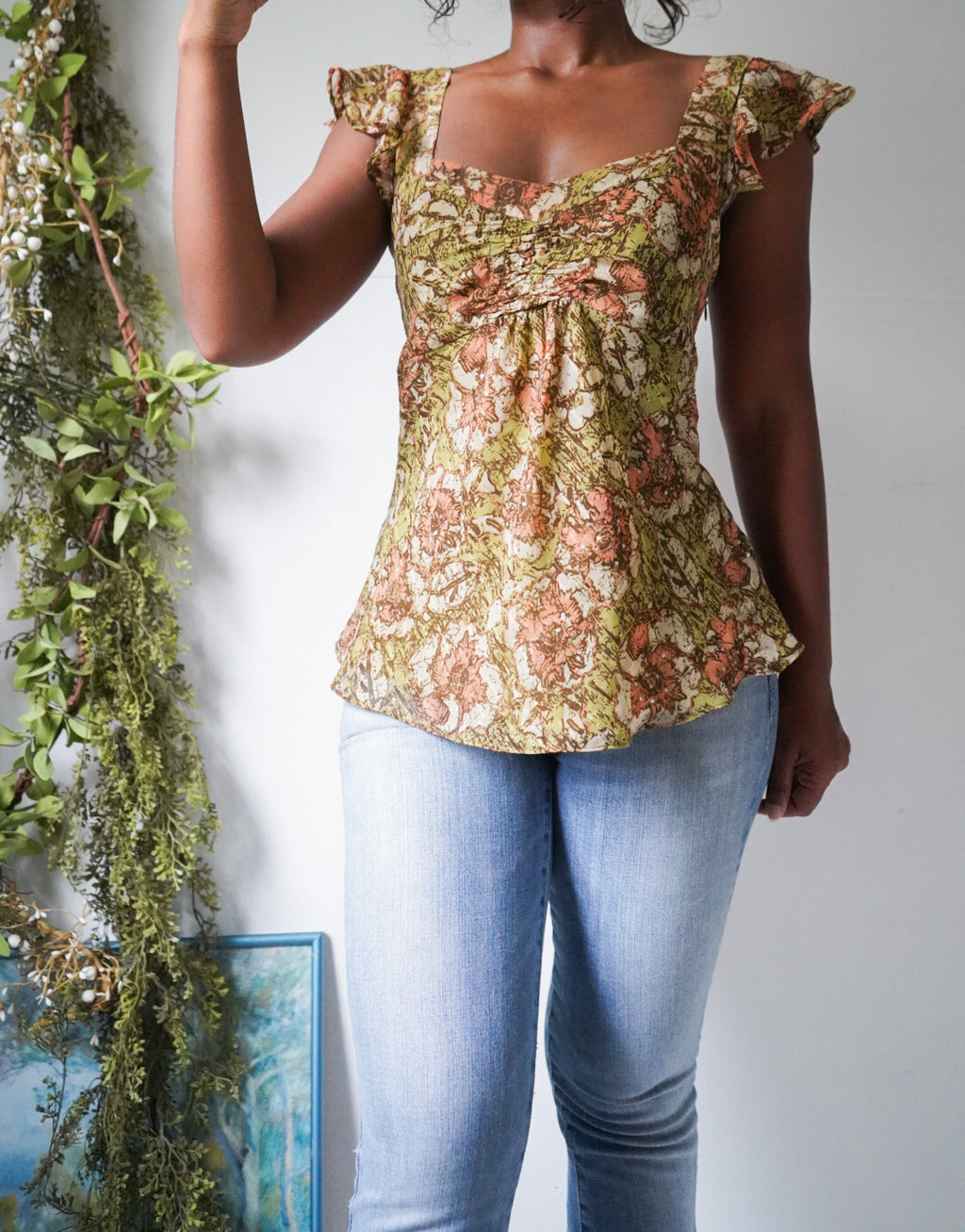 Y2K Boho Floral Babydoll Top