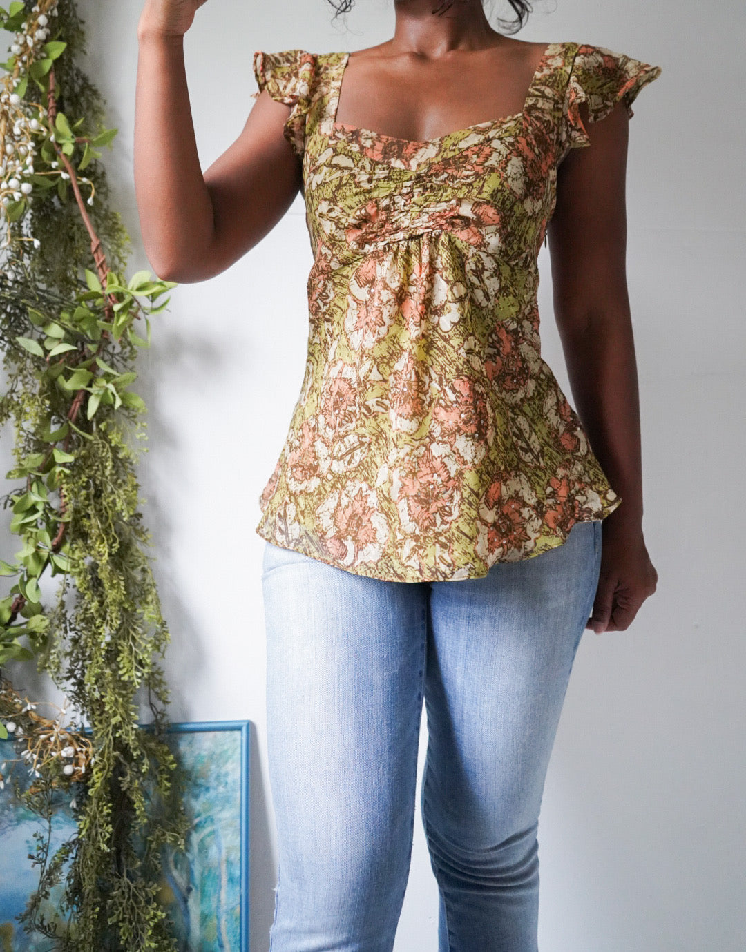 Y2K Boho Floral Babydoll Top