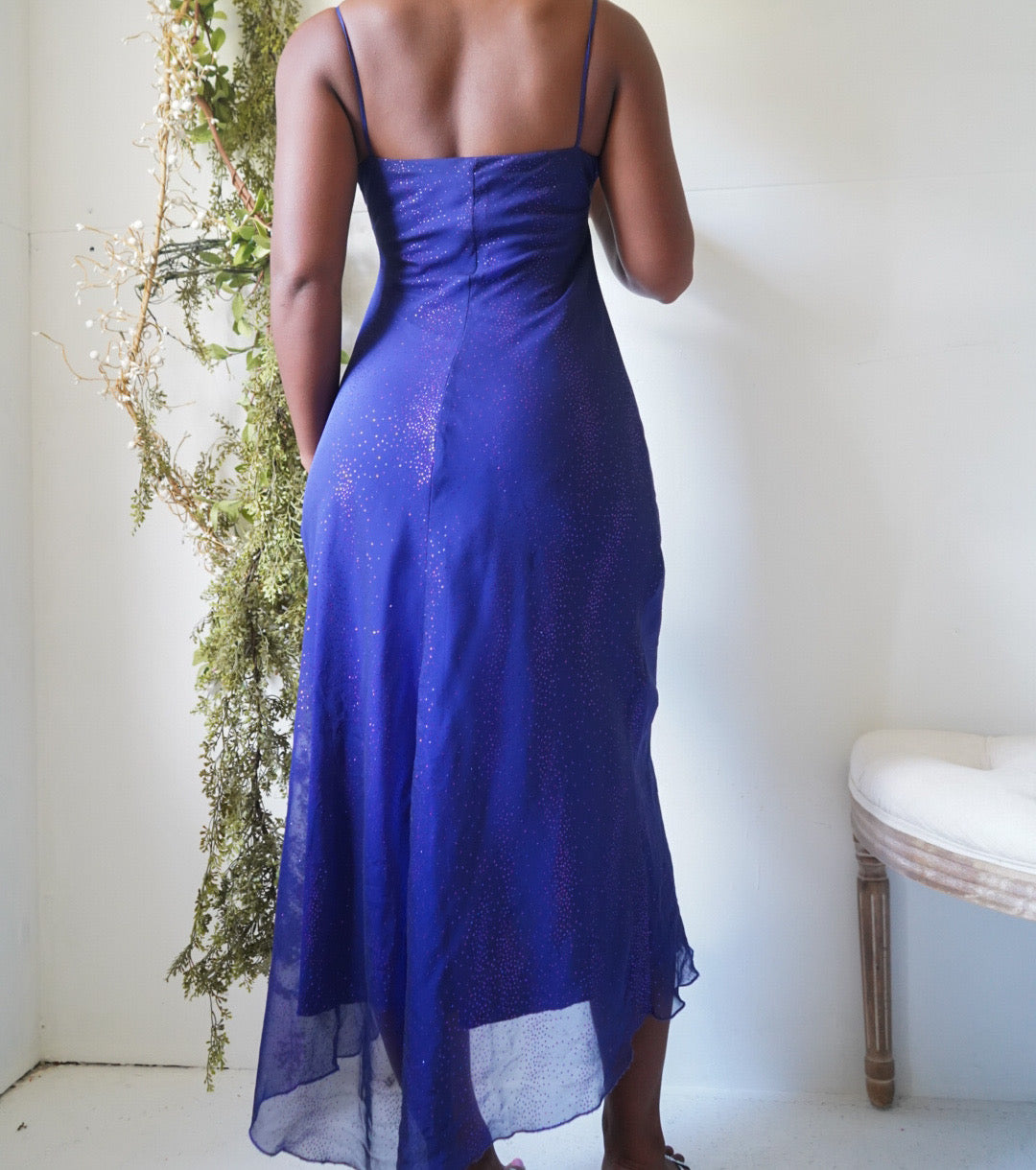 Y2K Dark Indigo Sparkle Slip Dress