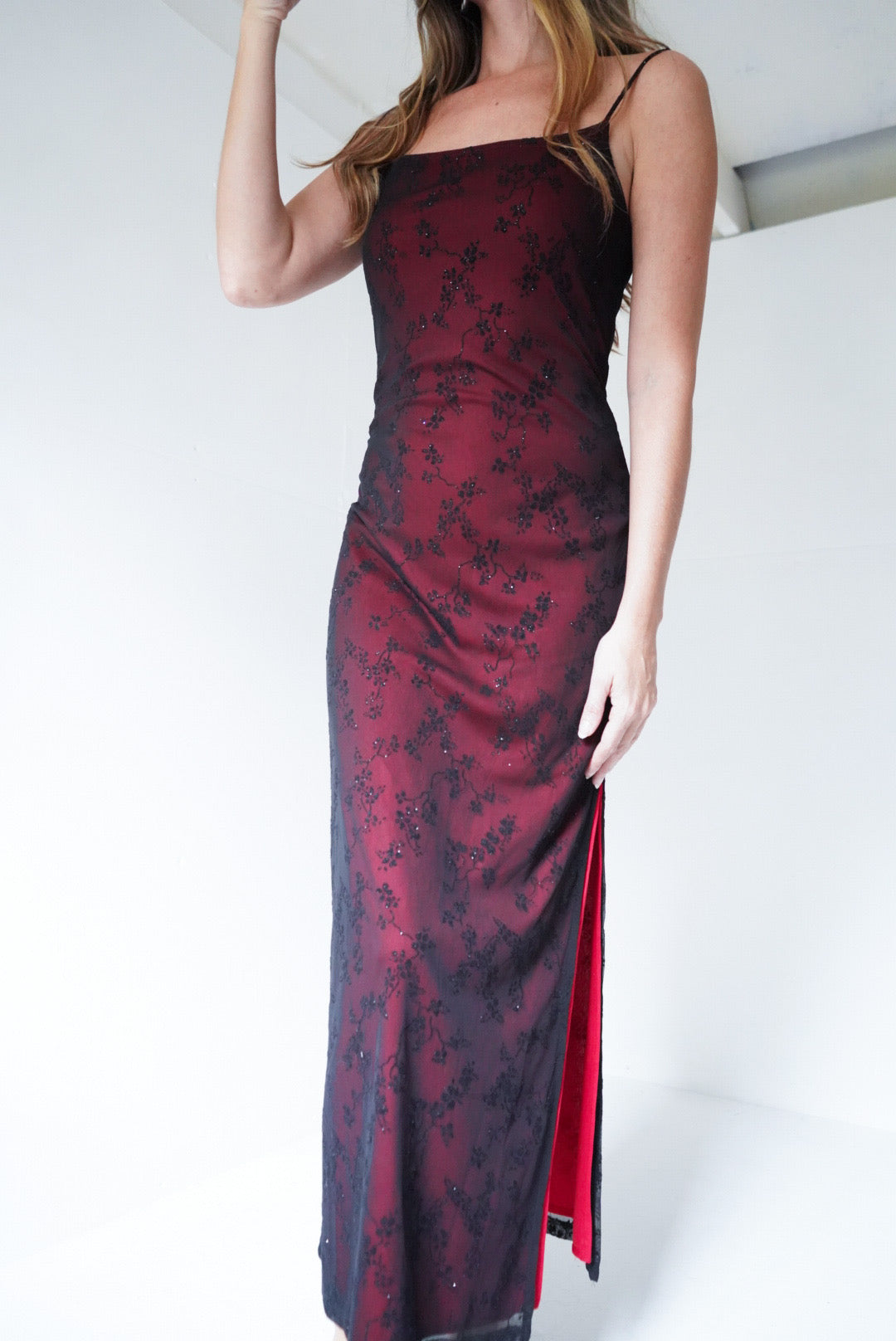 Vintage Red and Black Layered Maxi Dress