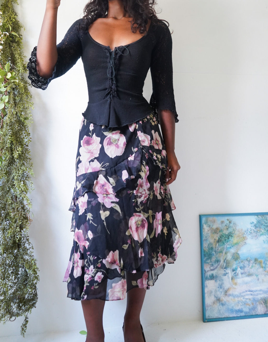 Vintage Y2K Silk Romantic Floral Ralph Lauren Skirt