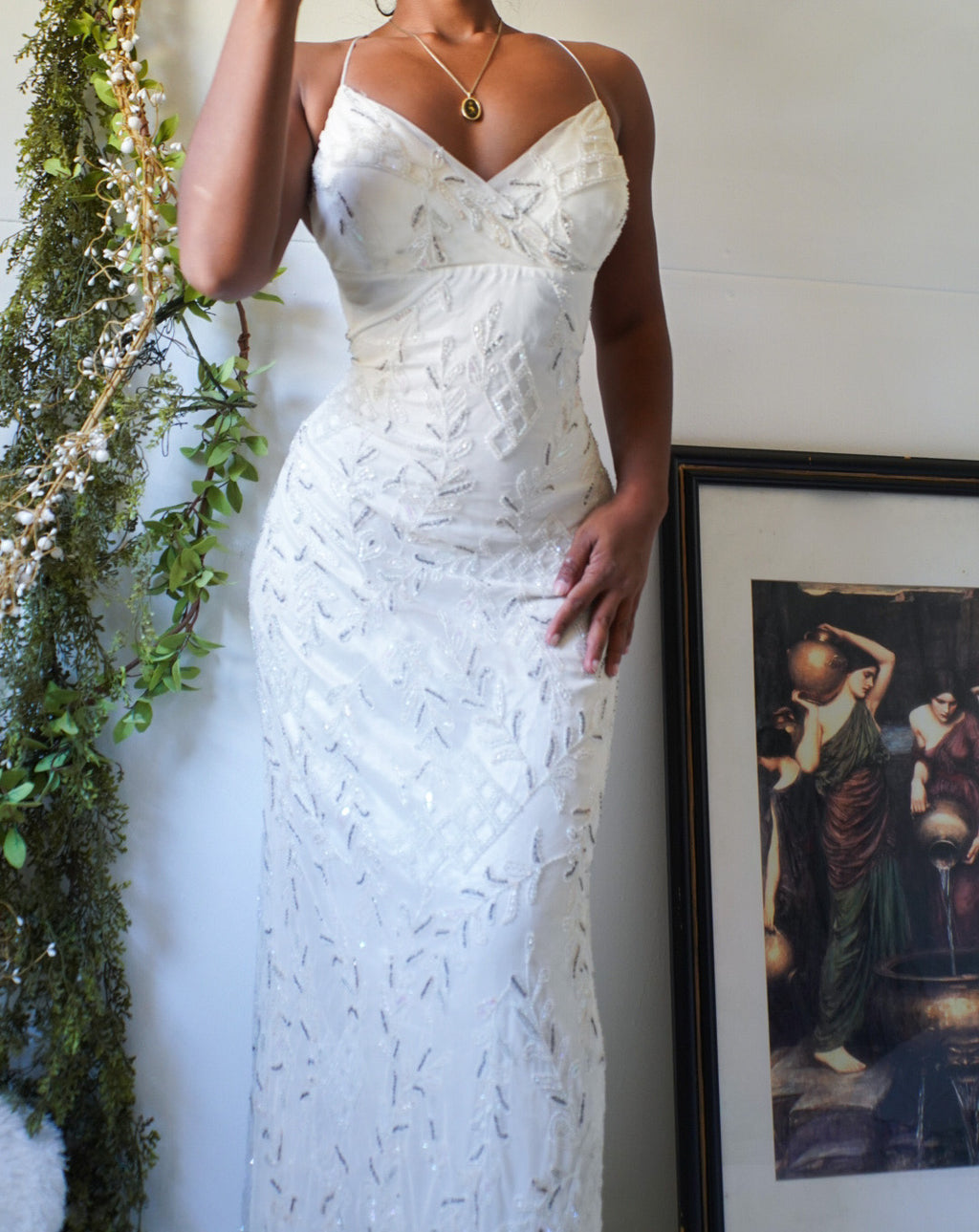 Rare Ivory Beaded Tulle Backless Gown