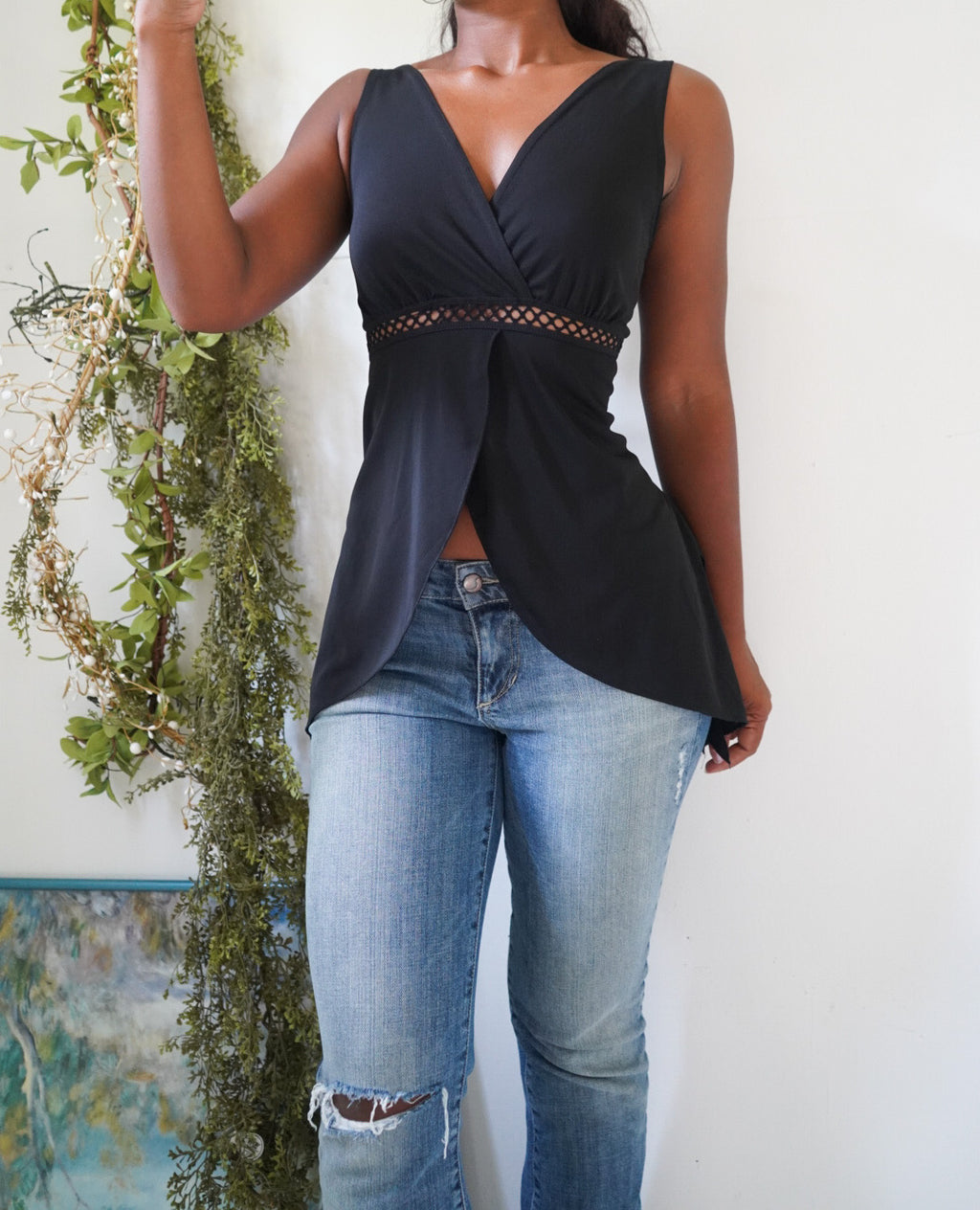 Y2K Flyaway Black Crossover Neckline Top