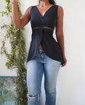 Y2K Flyaway Black Crossover Neckline Top