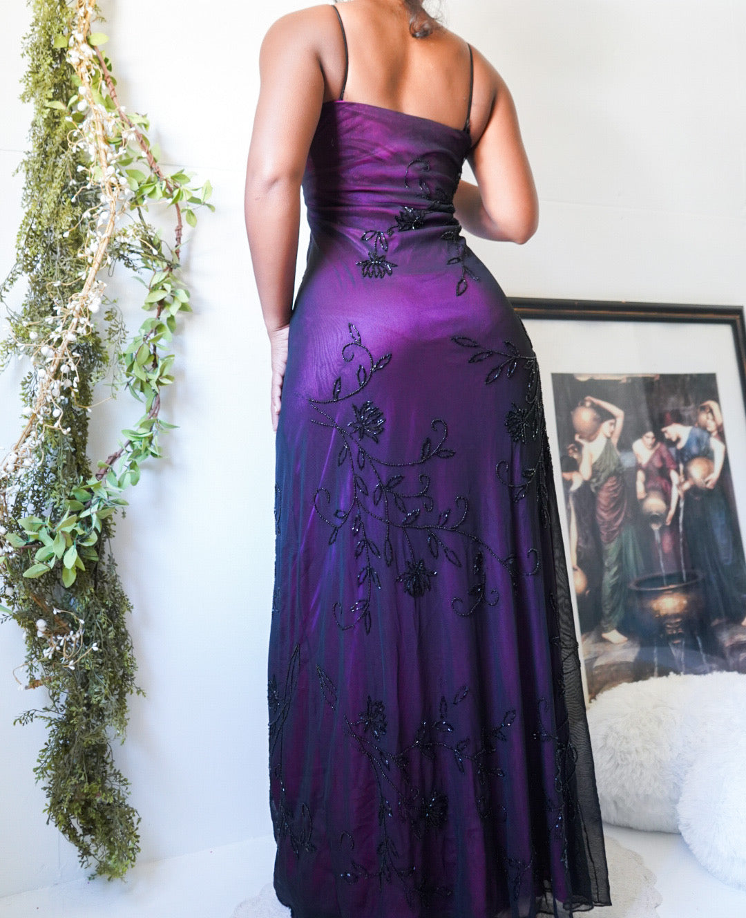 Vintage Black and Purple Layered Beaded Gown